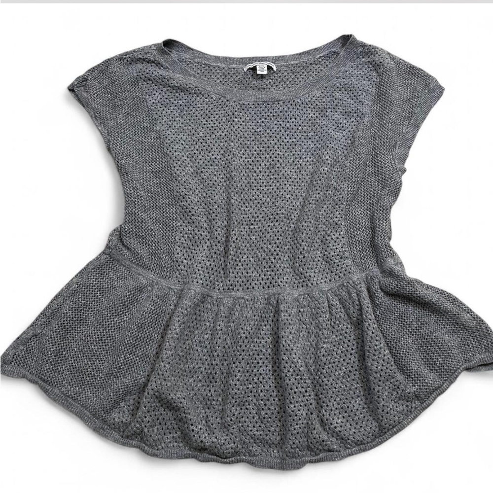 Vintage American Eagle Gray Knit Peplum Top Short Sleeve Textured Sweater XL